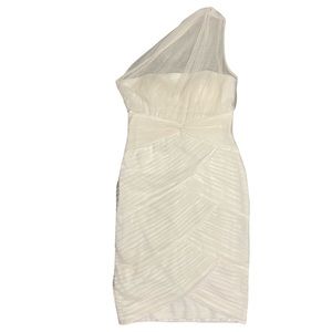 Adrianna Papell One Shoulder Mini White Ivy Bodycon Tulle Cocktail Dress size 2